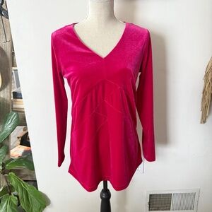 Soft Surroundings Womens Tunic Top Magenta Velour Long Sleeve V Neck PXS